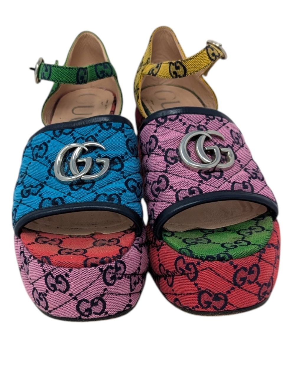 Gucci GG Multicolor Rainbow Platform Sandals Heels Logo Monogram Resort 38 - Picture 3 of 7